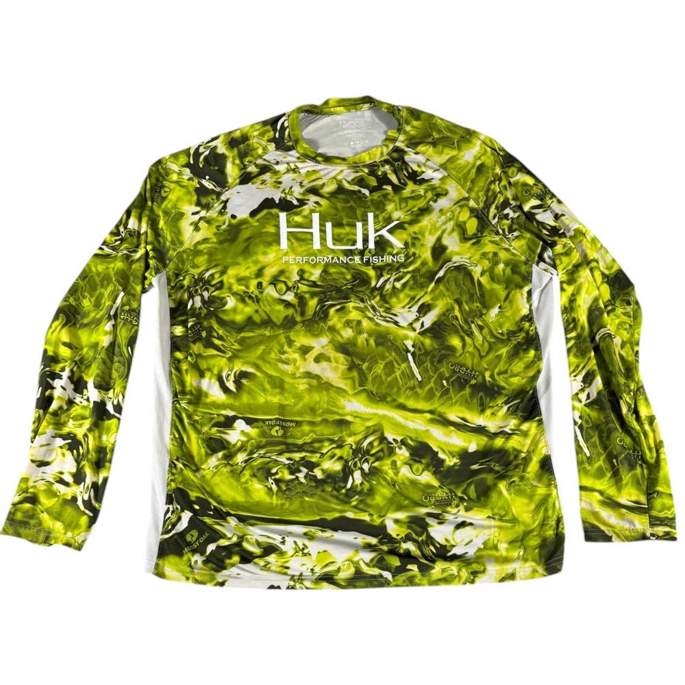 Huk Performance Fishing Shirt Mens XXL Green Mossy Oak Stretch Premium Workwear